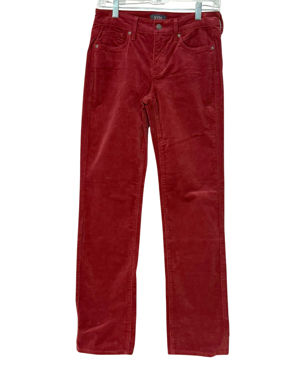NYDJ Sz 0 or 4 Marilyn Straight Corduroy Jeans 31"L LiftxTuck Cranberry A629757